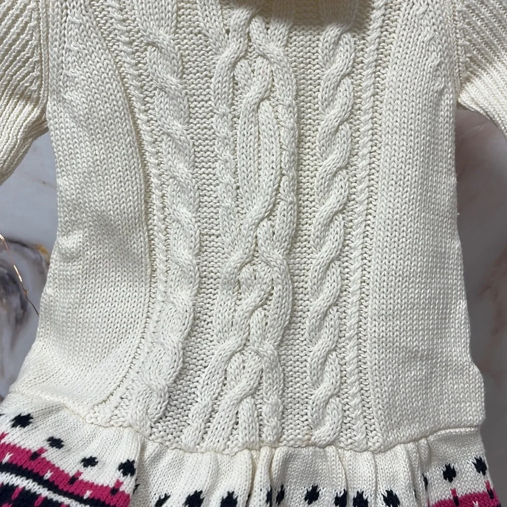 Baby Gap Cable Knit Dress Long Sleeve with Patterned Edge Buttons Cream Sz 3-6M